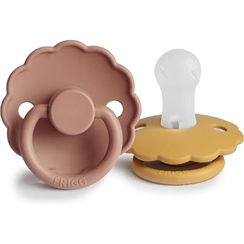 FRIGG Daisy SilkySoft Silicone Baby Pacifier | Made in Denmark | BPA-Free (Rose Gold/Honey Gold, 0-6 Months)