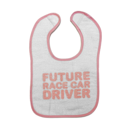 Infant Future Race Car Driver Bib | Pink/White