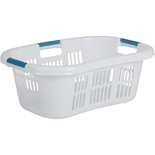 Rubbermaid Large Hip-Hugger Laundry Basket/Hamper, 1.5-Bushel, White, Stackable Storage Bin/Organizer for Bathroom/Bedroom/Dorm/Home