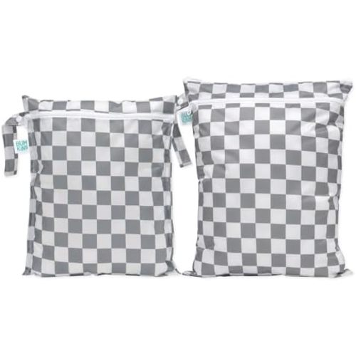 Bumkins - Waterproof Wet and Wetdry Bags - For Beach, Baby, Travel, Swim Suit, Cloth Diapers, Pump Parts, Pool, Gym, Toiletries - Reusable & Easy to Clean - Gray Check - 2 Pack