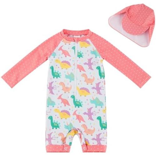 UMELOK Baby Girls Swimwear Sets One Piece Rash Guard Swimsuit with Sun Hat UPF50+ Sun Protection