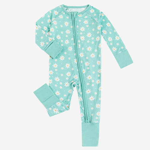 White Daisy Baby Bamboo Zipper Romper Pajamas | MIOZING