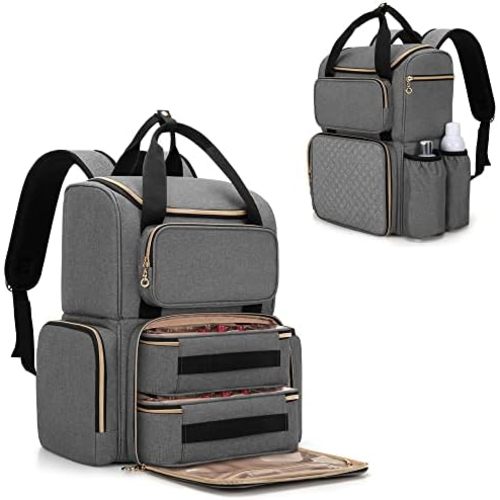 LUXJA Nail Polish Organizer (Backpack Version) Holds 70 Bottles and a Nail Lamp, Travel Nail Polish Bag with 2 Removable Cases and Tools Storage Pockets (Patent Pending), Gray
