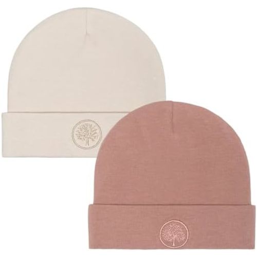 Parker Baby Beanie Hat Set 2-Pack | 100% Cotton Jersey | Double-Layered & Comfortable Fit for 0-3 Months | Neutral Colors