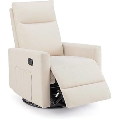 Rocker Recliner Chair for Adults, Swivel Glider Sofa for Living Room, Adjustable Modern Single Couch with High Back Footrest, Beige