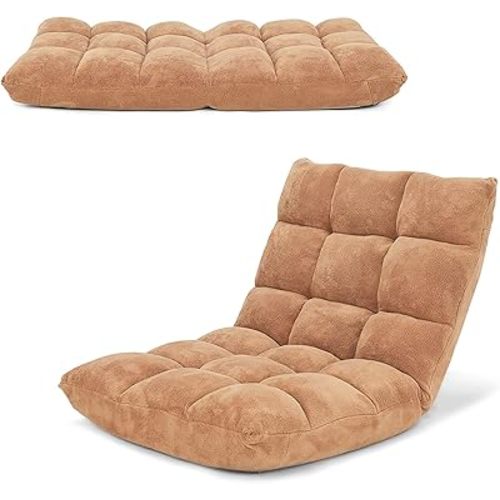 COSTWAY Floor Chair, Video Gaming Chairs with Back Support, Adjustable 14-Position, Alloy Steel Frame, Soft Coral Fleece, Lazy Sofa Lounge for Reading Living Room Recliner for Adults Kids, Beige