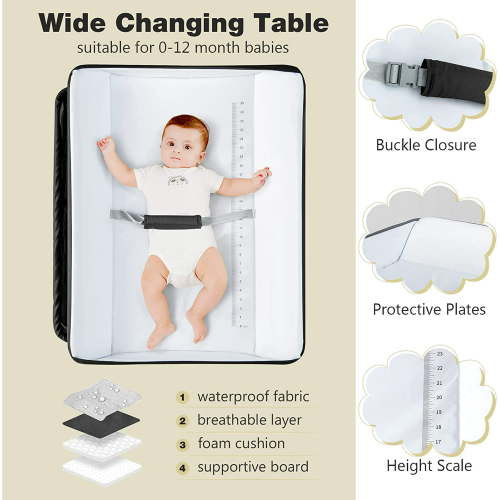 INFANS Baby Changing Table, Folding Diaper Station Portable Nursery Organizer with Safety Belt and Large Storage Racks for Newborn Baby and Infant (Black)