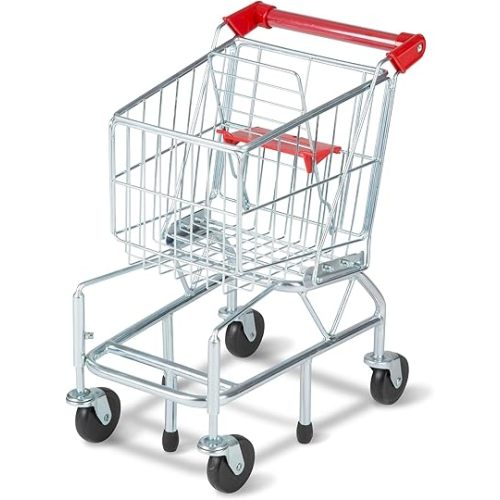 Melissa & Doug Toy Shopping Cart, Grocery Store Pretend Play Toys with Sturdy Metal Frame & Working Wheels, Toddler Shopping Cart, Preschool Learning Toys for Girls & Boys 3+