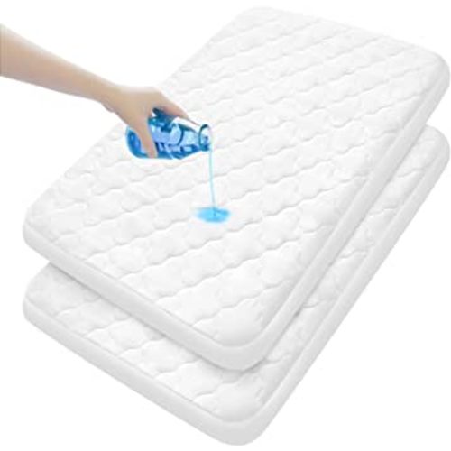 Pack and Play Mattress Pad Sheets Cover Waterproof 2 Pack, Soft Quilted Pack and Play Protector, 27" X 39" Fit Graco Pack and Play Crib Baby Portable Mini Cribs and Foldable Mattresses Pad