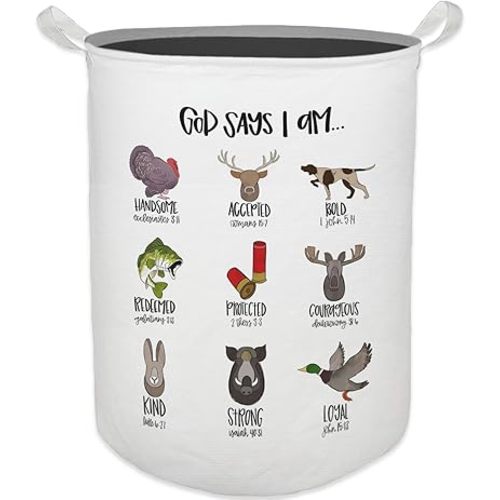God Says I Am Hunting Nursery Laundry Basket, Toybox for Boys Girls Room, Christian Laundry Basket Hamper Waterproof Collapsible Clothes Toys Storage Bin Organizer for Bedroom Bathroom Kids Room