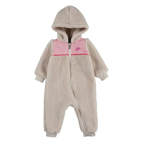 Nike Baby Girl Sherpa Fleece Hooded Coverall (Light Orewood(06H118-X27)/Pink, 0-3 Months)