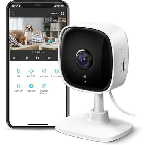 TP-Link Tapo 1080P Indoor Security Camera for Baby Monitor, Dog Camera w/Motion Detection, 2-Way Audio Siren, Night Vision, Cloud & SD Card Storage, Works w/Alexa & Google Home (Tapo C100)