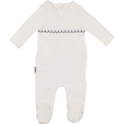 Embroidered Yoke Footie and Beanie Set, Ivory Boys - Maniere | Maisonette
