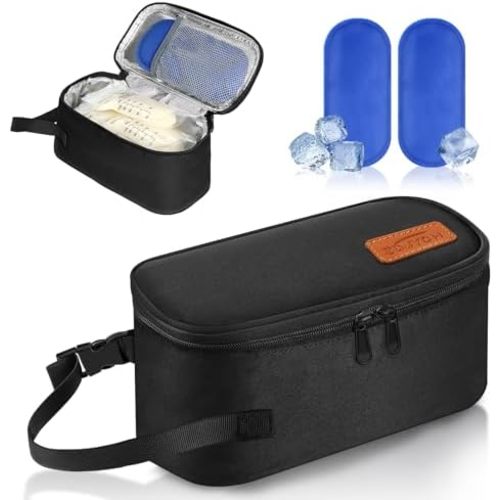 Breast Milk Cooler Travel Bag,Portable Insulated Bag with 2 Ice Packs,Holds 5-7 Frozen Milk,Fits Narrow Breast Milk Storage Bags, Essential for Nursing Moms Travel/Daycare,Thickened Version