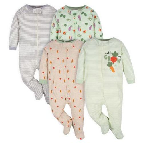 Gerber Baby Long Sleeve Sleep 'N Plays - Happy Veggies - Newborn - 4-Pack