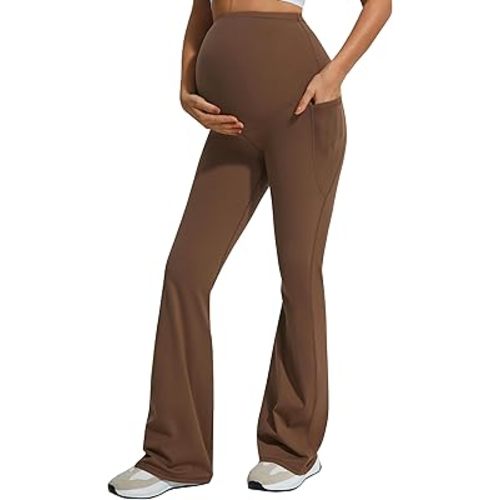 JOYSPELS Smooth Feeling Flare Maternity Leggings Over The Belly with Pockets Soft Bootcut Pregnancy Yoga Pants