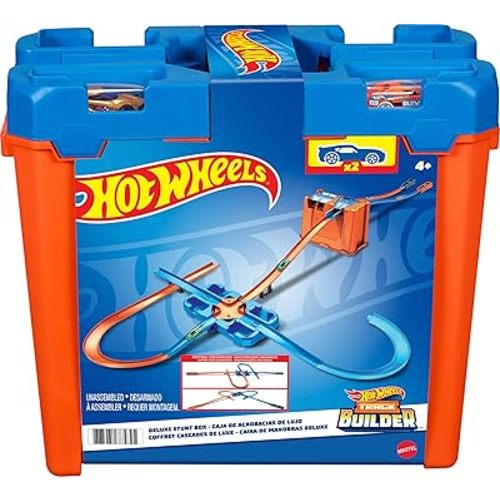 Hot Wheels Toy Car Track Builder Playset, Deluxe Stunt Box with 25 Component Parts & 1:64 Scale Vehicle (Amazon Exclusive)