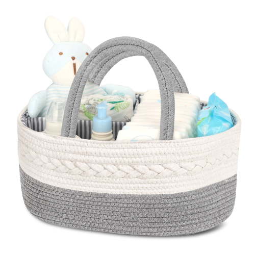 Maliton Baby Diaper Caddy Organizer–14.2"x 8.7"x 7.1" Cotton Stylish & Practical Storage Basket - Both Child, Infant, Newborn - Off-White