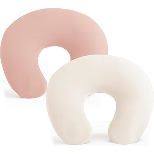 Konssy 2 Pack Nursing Pillow Covers, Stretchy and Soft Nursing Cover for Breastfeeding Pillows, Pillow Slipcover for Baby Girls Boys Newborn (Beige, Pink)