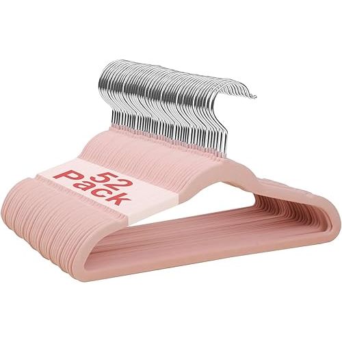 Baby Velvet Hangers, 11 Inches Kids Clothes Hangers, Non-Slip Childrens Hangers for Infant and Toddler 52 Pack Pink