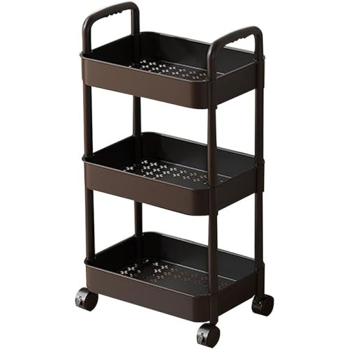 Carts with Wheels Rolling Storage Cart 3-Tier Plastic Rolling Utility Cart with Handle, Multi-Functional Storage Trolley for Office, Living Room, Movable Storage Organizer with Wheels (Black)