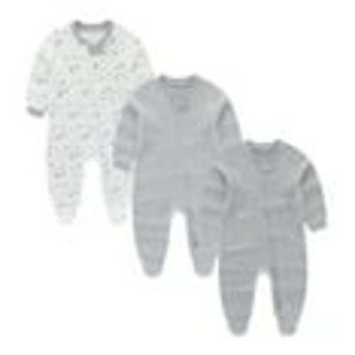 Falianni Newborn Neutral Cotton Two-way Zipper Footed Pajamas, 3-Pack，Sizes 0-12 Months