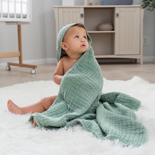 Baby Hooded Muslin Cotton Towel for Kids by Comfy Cubs, Color: Fern, Size: pack of 1
