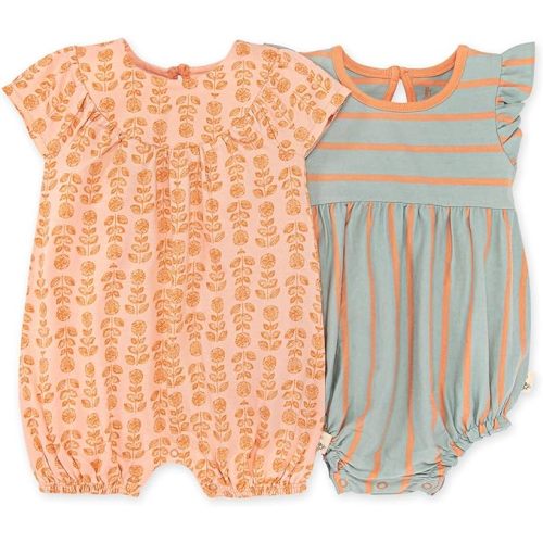 Burt's Bees Baby baby-girls Rompers, Set of 2 Bubbles, One Piece Jumpsuits, 100% Organic Cotton - 9 Months - Mosaic Floral