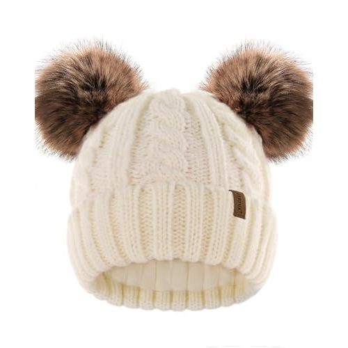 FURTALK Toddler Girls Boys Winter Hat Kids Pom Pom Beanie Hats Baby Faux Fur Pom Beanies Warm Soft Toddler Hats