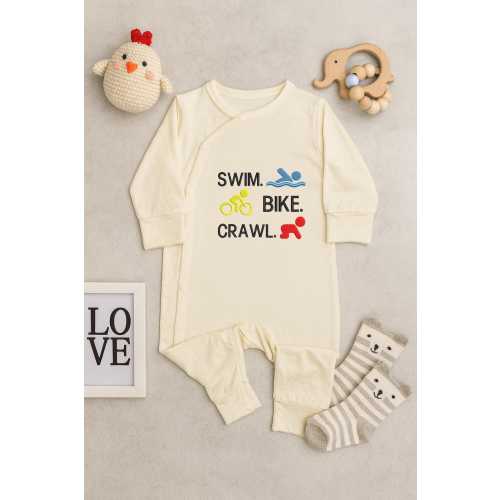 Swim Bike Crawl Embroidered Baby Bodysuit, Funny Infant Romper, Triathlon Baby Outfit, Cute Newborn Gift for Active Families