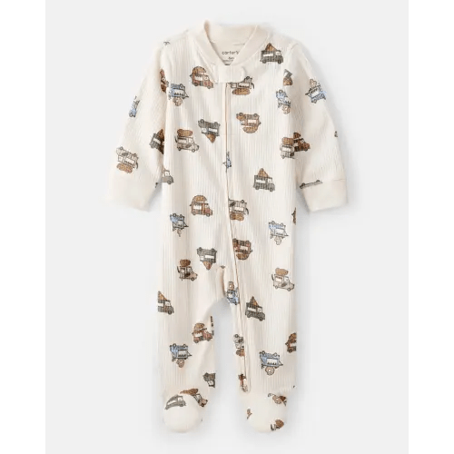 Baby Boy Truck Print Cotton Long-Sleeve Sleep & Play Pajamas - Ivory | Carter's