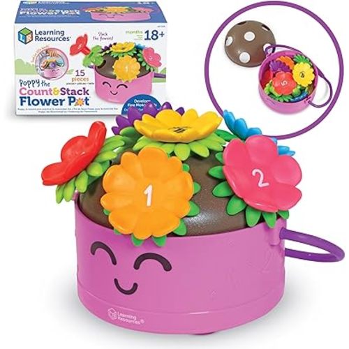 Learning Resources Poppy the Count & Stack Flower Pot - 15 Pieces, Ages 18+ Months, Toddler Fine Motor and Sensory Toys, Preschool Activity, Montessori