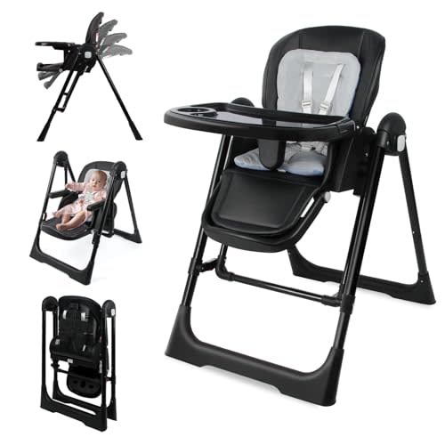 High Chairs for Babies and Toddlers Foldable High Chair Adjustable with Reclining Seat & Leg Rest, 3-in-1 Convertible Baby Swings with Tool-Free Assembly (Black)