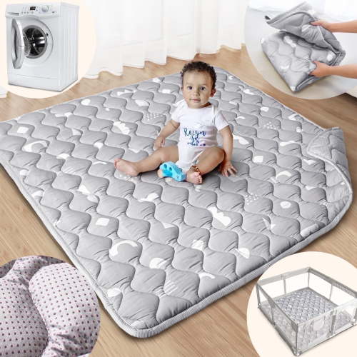 Beavtaens Baby Play Mat for Floor, Fits 50x50 Playpen, Non-Slip, Soft for Infants, 0-4 Years (Gray)