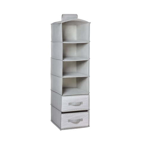 Parent's Choice 6 Shelf Fabric Closet Organizer Grey, 39.37x11x12 inches with 2 Drawers