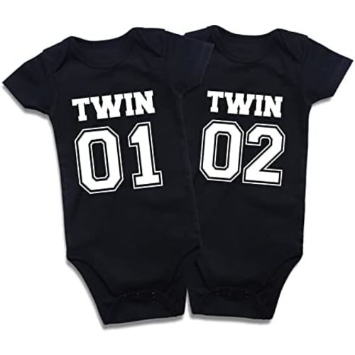 DEFAHN Funny Twins Baby Bodysuits Boys Girls Rompers 2 Pack Twin Matching Clothes Outfits for Newborn Infant