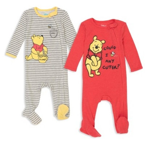 Disney Winnie the Pooh Newborn Baby Boys 2 Pack Sleep N' Play Coveralls White/Red 3-6 Months