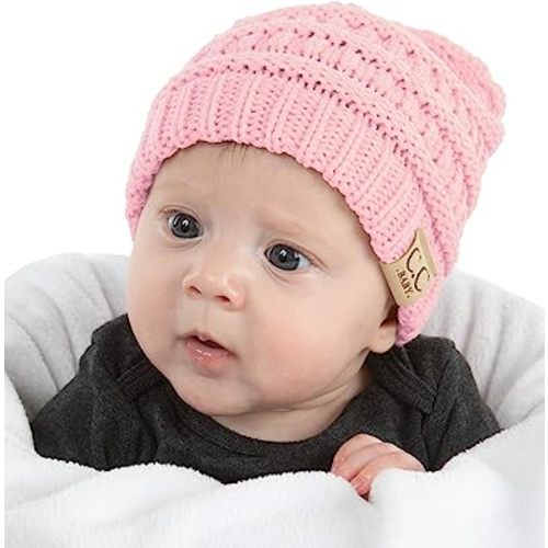 Funky Junque Beanie Infant Baby Skull Cap Hat (NO POM) - Pale Pink