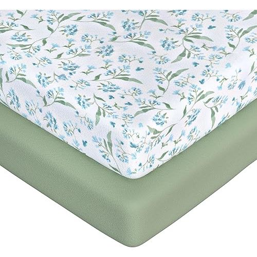 Crib Sheet Fitted, Baby Crib Sheets for Boys Girls 2 pc Crib Mattress Sheet, 52"x28" Standard Crib Sheets for Boys Girls, Viscose Sheets for Crib (CribSheets Neutral + Green)