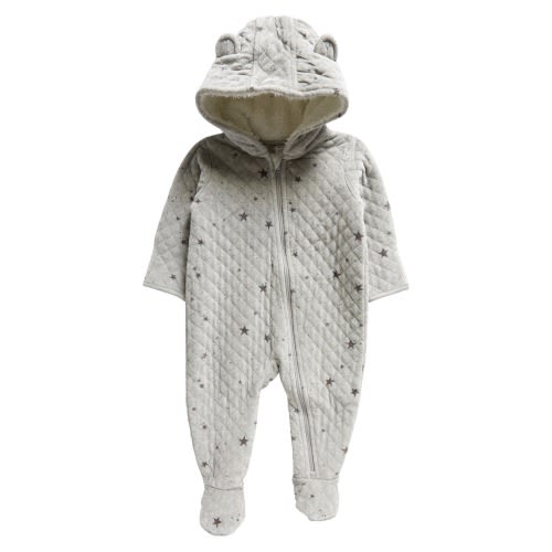 Baby Hooded Bunting, Grey Light Heather Stars