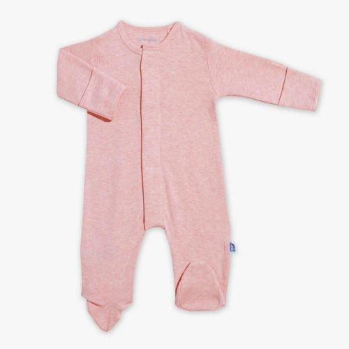 pink melange organic cotton magnetic footie
