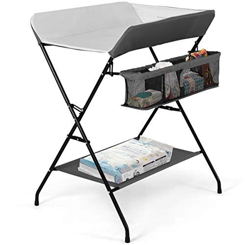 Costzon Baby Changing Table, Folding Diaper Station Nursery Organizer for Infant (Gray)