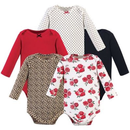 Hudson Baby Infant Girl Cotton Long-sleeve Bodysuits 5pk, Basic Rose Leopard, 0-3 Months