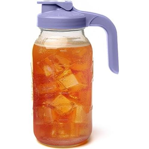 County Line Kitchen Glass Mason Jar Pitcher with Lid - Wide Mouth, 2 Quart (64 oz) - Heavy Duty, Leak Proof - Sun & Iced Tea Dispenser, Cold Brew Coffee, Breast Milk Storage, Water & More - Lavender