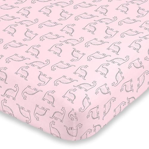 Carter's Dinosaur Princess Pink Super Soft Fitted Crib Sheet , 52x28 Inch (Pack of 1)
