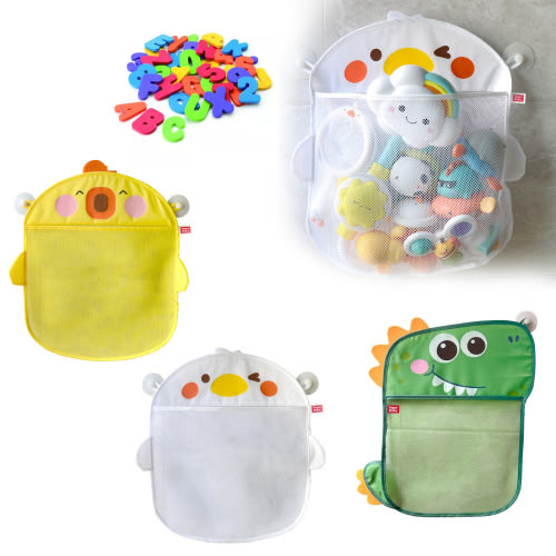 Bath Toy Storage x 3 + 6 Ultra Strong Suction Cups,Baby Bath Toy Organizer for Bath,Animal Shaped Mesh Bag and 36 Alphanumeric Toys,for Kids and Toddlers