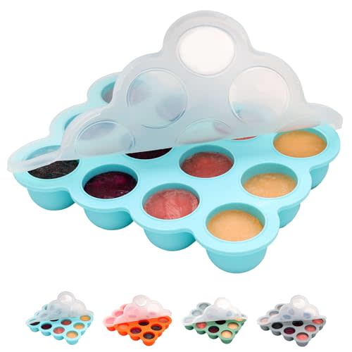 btrfe Baby Food Storage Container - 1.5oz x 12 Pods Silicone Freezer Tray with Lid for Homemade Baby Food, Fruit Purees, Vegetable & Breast Milk (Blue)