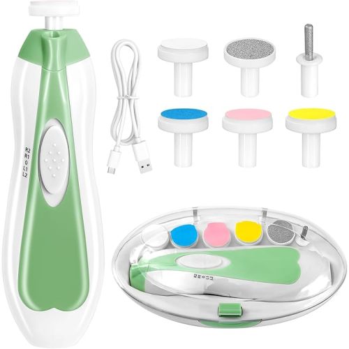 Baby Nail Trimmer Electric, 6 in 1 Rechargeable Baby Nail Clippers Manicure Set Grooming Kit for Toddler Infant or Adults (Green)
