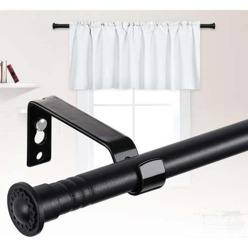 "Yeyebest 28""-48"" Adjustable Curtain Rod - 5/8 Inch Metal Pole - Spliced Design with Brackets - Matte Black"