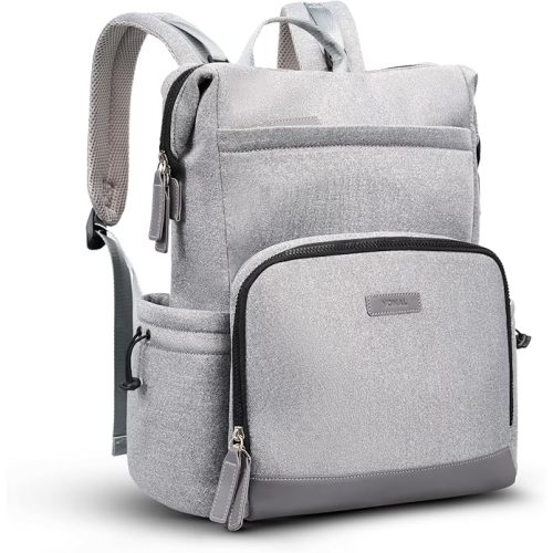 VONAL Neoprene Diaper Bag Backpack with Changing Pad, 33L Large Capacity Neoprene Backpack Baby Diaper Bag with Insulated Pockets, Travel Diaper Backpack Baby with 12 Pockets for Mom & Dad, Gray